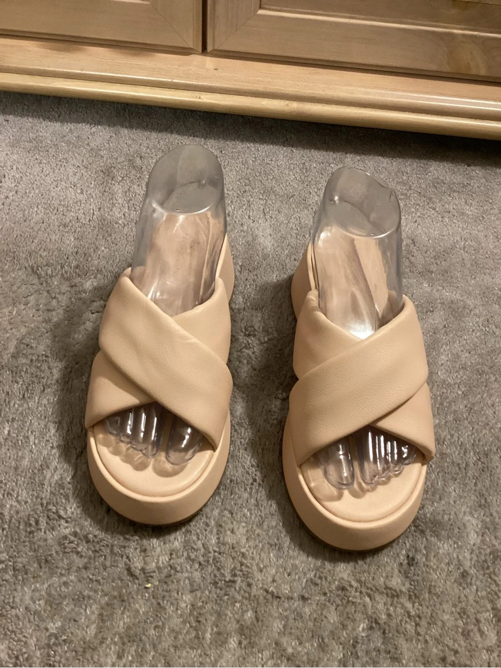Neutral Cross-Band Slide Sandals - Women's Beige